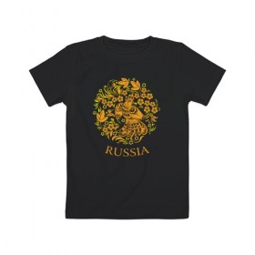 Детская футболка хлопок с принтом Russia Forever в Белгороде, 100% хлопок | круглый вырез горловины, полуприлегающий силуэт, длина до линии бедер | народный | орнамент | роспись | традиционный