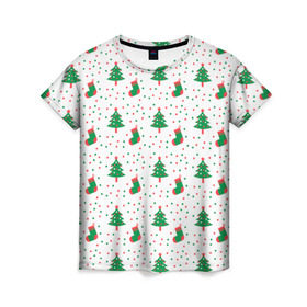 Женская футболка 3D с принтом Узор 2017 в Белгороде, 100% полиэфир ( синтетическое хлопкоподобное полотно) | прямой крой, круглый вырез горловины, длина до линии бедер | ангел | ёлка | ель | зима | колокольчик | нг | новый год | олень | рождество | санта | снег
