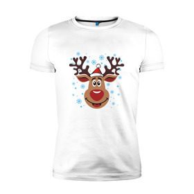 Мужская футболка премиум с принтом Олень. Рождество. Новый год. в Белгороде, 92% хлопок, 8% лайкра | приталенный силуэт, круглый вырез ворота, длина до линии бедра, короткий рукав | новый год | олень | праздник | рождество | снег