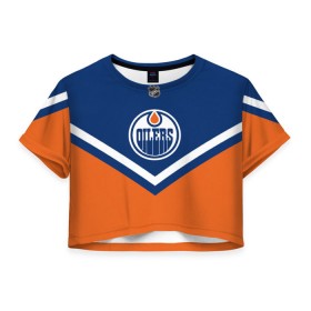Женская футболка 3D укороченная с принтом Edmonton Oilers в Белгороде, 100% полиэстер | круглая горловина, длина футболки до линии талии, рукава с отворотами | america | canada | hockey | nhl | usa | америка | детройт | канада | лед | нхл | ойлерз | сша | хоккей | эдмонтон