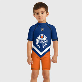 Детский купальный костюм 3D с принтом Edmonton Oilers в Белгороде, Полиэстер 85%, Спандекс 15% | застежка на молнии на спине | america | canada | hockey | nhl | usa | америка | детройт | канада | лед | нхл | ойлерз | сша | хоккей | эдмонтон