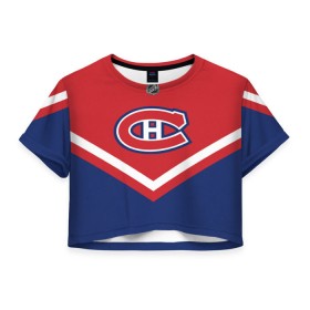 Женская футболка 3D укороченная с принтом Montreal Canadiens в Белгороде, 100% полиэстер | круглая горловина, длина футболки до линии талии, рукава с отворотами | america | canada | hockey | nhl | usa | америка | канада | канадиенс | лед | монреаль | нхл | сша | хоккей