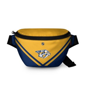 Поясная сумка 3D с принтом Nashville Predators в Белгороде, 100% полиэстер | плотная ткань, ремень с регулируемой длиной, внутри несколько карманов для мелочей, основное отделение и карман с обратной стороны сумки застегиваются на молнию | america | canada | hockey | nhl | usa | америка | канада | лед | нхл | нэшвилл | предаторз | сша | хоккей