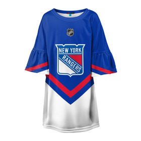 Детское платье 3D с принтом New York Rangers в Белгороде, 100% полиэстер | прямой силуэт, чуть расширенный к низу. Круглая горловина, на рукавах — воланы | america | canada | hockey | nhl | usa | америка | канада | лед | нхл | нью йорк | рейнджерс | сша | хоккей