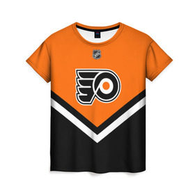 Женская футболка 3D с принтом Philadelphia Flyers в Белгороде, 100% полиэфир ( синтетическое хлопкоподобное полотно) | прямой крой, круглый вырез горловины, длина до линии бедер | america | canada | hockey | nhl | usa | америка | канада | лед | нхл | сша | филадельфия | флайерз | хоккей