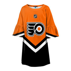 Детское платье 3D с принтом Philadelphia Flyers в Белгороде, 100% полиэстер | прямой силуэт, чуть расширенный к низу. Круглая горловина, на рукавах — воланы | america | canada | hockey | nhl | usa | америка | канада | лед | нхл | сша | филадельфия | флайерз | хоккей