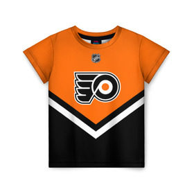 Детская футболка 3D с принтом Philadelphia Flyers в Белгороде, 100% гипоаллергенный полиэфир | прямой крой, круглый вырез горловины, длина до линии бедер, чуть спущенное плечо, ткань немного тянется | Тематика изображения на принте: america | canada | hockey | nhl | usa | америка | канада | лед | нхл | сша | филадельфия | флайерз | хоккей