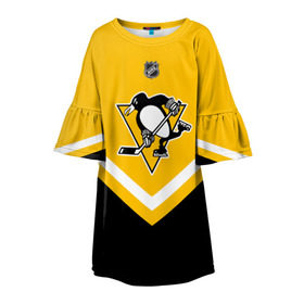 Детское платье 3D с принтом Pittsburgh Penguins в Белгороде, 100% полиэстер | прямой силуэт, чуть расширенный к низу. Круглая горловина, на рукавах — воланы | america | canada | hockey | nhl | usa | америка | канада | лед | нхл | пингвинз | питтсбург | сша | хоккей