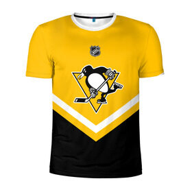 Мужская футболка 3D спортивная с принтом Pittsburgh Penguins в Белгороде, 100% полиэстер с улучшенными характеристиками | приталенный силуэт, круглая горловина, широкие плечи, сужается к линии бедра | Тематика изображения на принте: america | canada | hockey | nhl | usa | америка | канада | лед | нхл | пингвинз | питтсбург | сша | хоккей