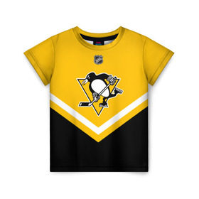 Детская футболка 3D с принтом Pittsburgh Penguins в Белгороде, 100% гипоаллергенный полиэфир | прямой крой, круглый вырез горловины, длина до линии бедер, чуть спущенное плечо, ткань немного тянется | america | canada | hockey | nhl | usa | америка | канада | лед | нхл | пингвинз | питтсбург | сша | хоккей