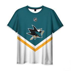 Мужская футболка 3D с принтом San Jose Sharks в Белгороде, 100% полиэфир | прямой крой, круглый вырез горловины, длина до линии бедер | Тематика изображения на принте: america | canada | hockey | nhl | usa | акула | америка | канада | лед | нхл | сан хосе | сша | хоккей | шаркс