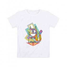Детская футболка хлопок с принтом Психокот в Белгороде, 100% хлопок | круглый вырез горловины, полуприлегающий силуэт, длина до линии бедер | абстракция | кот | психоделика