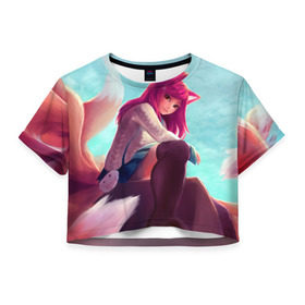Женская футболка 3D укороченная с принтом Cute в Белгороде, 100% полиэстер | круглая горловина, длина футболки до линии талии, рукава с отворотами | ahri | battle fox ahri | league of legends | ари | лига легенд