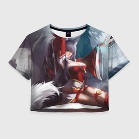 Женская футболка 3D укороченная с принтом Ahri Fox в Белгороде, 100% полиэстер | круглая горловина, длина футболки до линии талии, рукава с отворотами | ahri | battle fox ahri | league of legends | ари | лига легенд