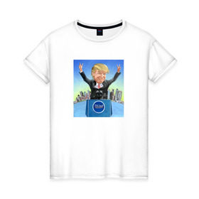 Женская футболка хлопок с принтом Трамп 3 в Белгороде, 100% хлопок | прямой крой, круглый вырез горловины, длина до линии бедер, слегка спущенное плечо | america | donald | trump | usa | америка | дональд | трамп