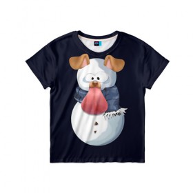 Детская футболка 3D с принтом Снэпчат собака в Белгороде, 100% гипоаллергенный полиэфир | прямой крой, круглый вырез горловины, длина до линии бедер, чуть спущенное плечо, ткань немного тянется | snapchat | радуга | снеговик | снэпчат | уши | фильтр | язык