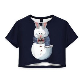 Женская футболка 3D укороченная с принтом Снэпчат кролик в Белгороде, 100% полиэстер | круглая горловина, длина футболки до линии талии, рукава с отворотами | snapchat | радуга | снеговик | снэпчат | уши | фильтр | язык