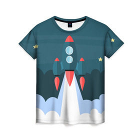 Женская футболка 3D с принтом Ракета в Белгороде, 100% полиэфир ( синтетическое хлопкоподобное полотно) | прямой крой, круглый вырез горловины, длина до линии бедер | звёзды | космический корабль | космическое пространство | космос | созвездие