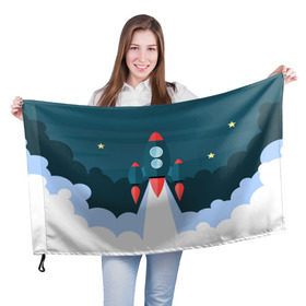 Флаг 3D с принтом Ракета в Белгороде, 100% полиэстер | плотность ткани — 95 г/м2, размер — 67 х 109 см. Принт наносится с одной стороны | звёзды | космический корабль | космическое пространство | космос | созвездие
