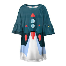 Детское платье 3D с принтом Ракета в Белгороде, 100% полиэстер | прямой силуэт, чуть расширенный к низу. Круглая горловина, на рукавах — воланы | звёзды | космический корабль | космическое пространство | космос | созвездие