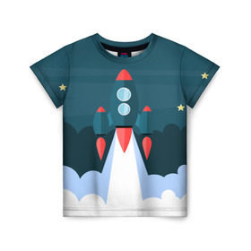 Детская футболка 3D с принтом Ракета в Белгороде, 100% гипоаллергенный полиэфир | прямой крой, круглый вырез горловины, длина до линии бедер, чуть спущенное плечо, ткань немного тянется | звёзды | космический корабль | космическое пространство | космос | созвездие