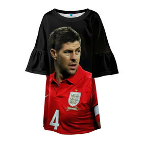 Детское платье 3D с принтом Steven Gerrard в Белгороде, 100% полиэстер | прямой силуэт, чуть расширенный к низу. Круглая горловина, на рукавах — воланы | Тематика изображения на принте: england national team | premier league | steven gerrard | англия | ливерпуль | стивен джеррард | футбол