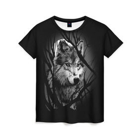 Женская футболка 3D с принтом Серый волк в Белгороде, 100% полиэфир ( синтетическое хлопкоподобное полотно) | прямой крой, круглый вырез горловины, длина до линии бедер | Тематика изображения на принте: animal | beast | grey | roar | wolf | волк | животное | зверь | рык | серый
