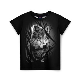 Детская футболка 3D с принтом Серый волк в Белгороде, 100% гипоаллергенный полиэфир | прямой крой, круглый вырез горловины, длина до линии бедер, чуть спущенное плечо, ткань немного тянется | Тематика изображения на принте: animal | beast | grey | roar | wolf | волк | животное | зверь | рык | серый