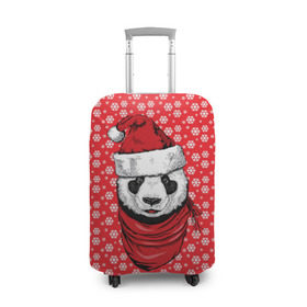 Чехол для чемодана 3D с принтом Панда Клаус в Белгороде, 86% полиэфир, 14% спандекс | двустороннее нанесение принта, прорези для ручек и колес | animal | bear | beast | claus | panda | santa | дед мороз | елка | зверь | клаус | медведь | новый год | панда | рождество | санта | снег