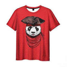Мужская футболка 3D с принтом Панда пират в Белгороде, 100% полиэфир | прямой крой, круглый вырез горловины, длина до линии бедер | Тематика изображения на принте: animal | bay | bear | beast | captain | panda | pirate | бухта | зверь | капитан | корабль | медведь | панда | пират