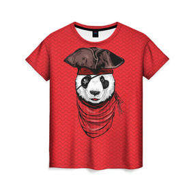Женская футболка 3D с принтом Панда пират в Белгороде, 100% полиэфир ( синтетическое хлопкоподобное полотно) | прямой крой, круглый вырез горловины, длина до линии бедер | animal | bay | bear | beast | captain | panda | pirate | бухта | зверь | капитан | корабль | медведь | панда | пират
