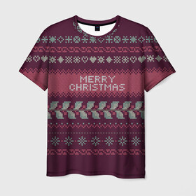 Мужская футболка 3D с принтом Merry Christmas в Белгороде, 100% полиэфир | прямой крой, круглый вырез горловины, длина до линии бедер | 2017 | merry christmas | год | дед мороз | новый год | олени | орнамент | рождество | санта | узор