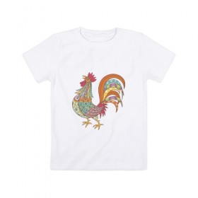 Детская футболка хлопок с принтом Этно мотив в Белгороде, 100% хлопок | круглый вырез горловины, полуприлегающий силуэт, длина до линии бедер | курица | петух | символ