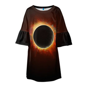 Детское платье 3D с принтом Солнечное затмение в Белгороде, 100% полиэстер | прямой силуэт, чуть расширенный к низу. Круглая горловина, на рукавах — воланы | Тематика изображения на принте: eclipse | moon | planet | solar | space | star | sun | затмение | звезда | космос | луна | планета | солнце