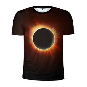 Мужская футболка 3D спортивная с принтом Солнечное затмение в Белгороде, 100% полиэстер с улучшенными характеристиками | приталенный силуэт, круглая горловина, широкие плечи, сужается к линии бедра | Тематика изображения на принте: eclipse | moon | planet | solar | space | star | sun | затмение | звезда | космос | луна | планета | солнце