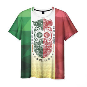 Мужская футболка 3D с принтом Мексика в Белгороде, 100% полиэфир | прямой крой, круглый вырез горловины, длина до линии бедер | мексика | флаг | череп