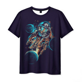 Мужская футболка 3D с принтом Космический удар в Белгороде, 100% полиэфир | прямой крой, круглый вырез горловины, длина до линии бедер | cosmonaut | galaxy | planet | space | star | астронавт | галактика | звезда | космонавт | космос | планета
