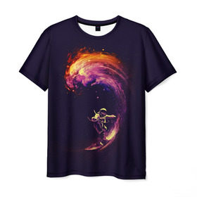 Мужская футболка 3D с принтом Космический серфинг в Белгороде, 100% полиэфир | прямой крой, круглый вырез горловины, длина до линии бедер | cosmonaut | galaxy | planet | space | star | surf | галактика | звезды | космонавт | космос | планета | серф