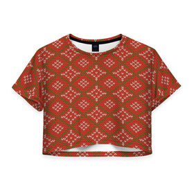 Женская футболка 3D укороченная с принтом Простой свитер в Белгороде, 100% полиэстер | круглая горловина, длина футболки до линии талии, рукава с отворотами | зима | нг | новый год | норвежские узоры | рождество | свитер | снег