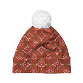 Шапка 3D c помпоном с принтом Простой свитер в Белгороде, 100% полиэстер | универсальный размер, печать по всей поверхности изделия | зима | нг | новый год | норвежские узоры | рождество | свитер | снег