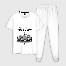 Мужская пижама хлопок с принтом Москва, ВДНХ в Белгороде, 100% хлопок | брюки и футболка прямого кроя, без карманов, на брюках мягкая резинка на поясе и по низу штанин
 | 