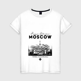 Женская футболка хлопок с принтом Москва, ВДНХ в Белгороде, 100% хлопок | прямой крой, круглый вырез горловины, длина до линии бедер, слегка спущенное плечо | 