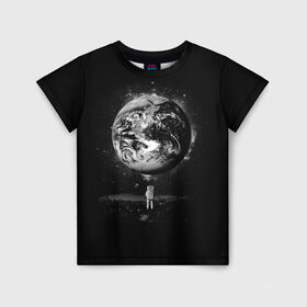 Детская футболка 3D с принтом Взгляд на землю в Белгороде, 100% гипоаллергенный полиэфир | прямой крой, круглый вырез горловины, длина до линии бедер, чуть спущенное плечо, ткань немного тянется | Тематика изображения на принте: astro | cosmo | galaxy | moon | planet | space | star | автронавт | галактика | звезды | земля | космонавт | космос | луна | планета