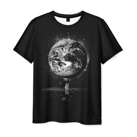 Мужская футболка 3D с принтом Взгляд на землю в Белгороде, 100% полиэфир | прямой крой, круглый вырез горловины, длина до линии бедер | astro | cosmo | galaxy | moon | planet | space | star | автронавт | галактика | звезды | земля | космонавт | космос | луна | планета
