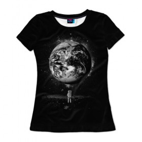 Женская футболка 3D с принтом Взгляд на землю в Белгороде, 100% полиэфир ( синтетическое хлопкоподобное полотно) | прямой крой, круглый вырез горловины, длина до линии бедер | astro | cosmo | galaxy | moon | planet | space | star | автронавт | галактика | звезды | земля | космонавт | космос | луна | планета