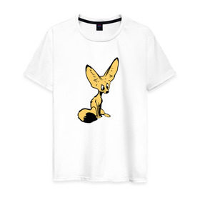 Мужская футболка хлопок с принтом Лисенок в Белгороде, 100% хлопок | прямой крой, круглый вырез горловины, длина до линии бедер, слегка спущенное плечо. | животное | лиса | фенек