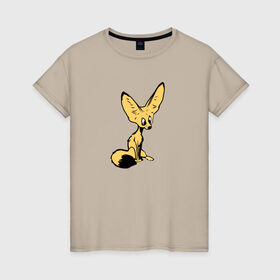 Женская футболка хлопок с принтом Лисенок в Белгороде, 100% хлопок | прямой крой, круглый вырез горловины, длина до линии бедер, слегка спущенное плечо | животное | лиса | фенек