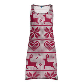 Платье-майка 3D с принтом Розовый свитер в Белгороде, 100% полиэстер | полуприлегающий силуэт, широкие бретели, круглый вырез горловины, удлиненный подол сзади. | ангел | ёлка | ель | зима | колокольчик | нг | новый год | олень | рождество | санта | свитер | снег