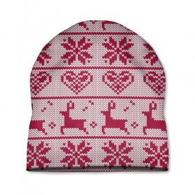 Шапка 3D с принтом Розовый свитер в Белгороде, 100% полиэстер | универсальный размер, печать по всей поверхности изделия | ангел | ёлка | ель | зима | колокольчик | нг | новый год | олень | рождество | санта | свитер | снег