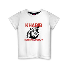 Детская футболка хлопок с принтом Хабиб Нурмагомедов в Белгороде, 100% хлопок | круглый вырез горловины, полуприлегающий силуэт, длина до линии бедер | Тематика изображения на принте: khabib | nurmagomedov